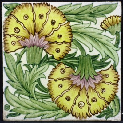 Fliese mit Blumenmuster (Keramik) von William de Morgan